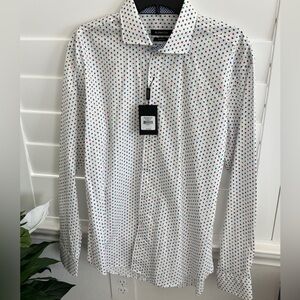 NWT Men’s white & colorful long-sleeve button up dress shirt size L